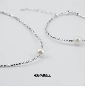 Simple S925 Sterling Silver Natural Shell Pearl Broken Silver Bracelet Necklace Women Birthday Gift Christmas Gift