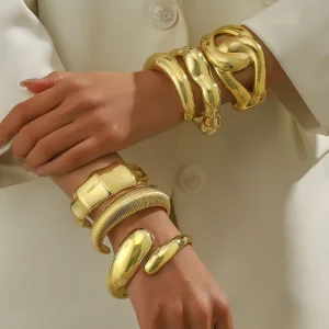 Simple Smooth Thick Water Drop Shape Open Bracelet Bangles