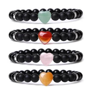 Simple Stretch Rose Quartz Crystal Heart Bracelet Fashion Semi-Precious Crystal Healing Stone Beads Natural Ball Shape