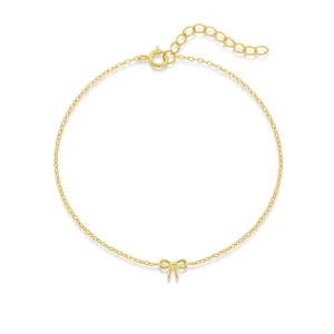 Simple Style 925 Sterling Silver 14K Gold Plating Smooth Bow Mini Bracelet Daily Jewelry for Women