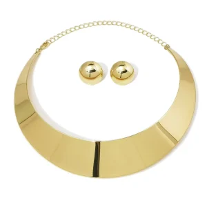 Simple Style Alloy Torques Women Choker Necklace Stud Earrings Set Fashion Jewelry Party Daily Model Accessories