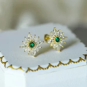Simple Style Flowers Design Zircon Gold Plated Stud Earring for Women Wedding Party Fashion Jewelry CZ Earrings GEH0947