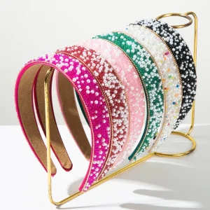 Simple Sweet Color Full Pearl Wide Edge Fabric Headband Personalized Fashionable Wedding Hairband for Women