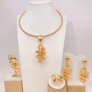 Simple Twisted Pedant Light Wight Big Italian Jewelry Set for Women Fine Statement Necklace Bracelet Earrings Ring 4PC Jewellery