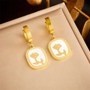Simple Unique Retro Style Square Pendant Rose Gold Earring Woman Geometry Stainless Oval Earrings New Fashion Charms for Jewelry