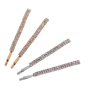 Simple Versatile Double Row Alloy Rhinestone Elegant Hair Clips Fashion Sparkling Bobby Pins Daily Women Hair Side Clips