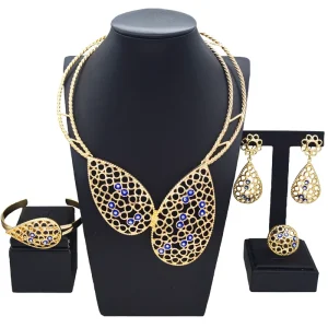 Simple Wedding Gold Jewelry Set Multi Color Hollow Out Necklace Jewelry Set Costume Accessories HC23164