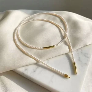 Simple White AAA Grade Fashion Style 3-3.5mm Natural Freshwater Rice Pearl Shape Classic Necklace Women Delicate 18k Gold Plated