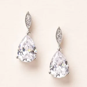 Simple White Crystal Pear Design Silver Plating Earrings Women Temperament High Quality Fashion Jewelry CZ Drop Earrings