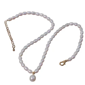 Simple White Fashion Pearl Necklace Color Real Natural Freshwater Pearl Necklace Personality Ins 5mm Rice Bead Pearl Necklace