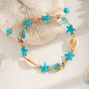 Simple and Fashionable Beach Conch Foot Jewelry Bohemian Ocean Style Pure Handmade Braided Starfish Shell Anklets