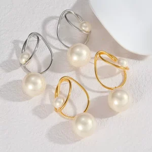 Simplicity fashion luxury winding circles large pearl earrings niche design temperament versatile earrings