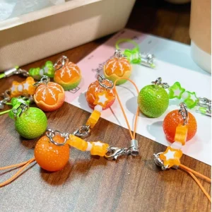 Simulated Design Peeled Oranges Keychain Phone Lanyards Creative Fruit Charms Model