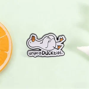 Single Lazy White Duck Enamel Pin Unproductive Pun Word Cartoon Goose Brooch For Backpack Decor