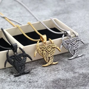 Single Sided Celtic Knot Pendant Necklace Stainless Steel Vintage Unisex Jewelry for Men Women Bulk