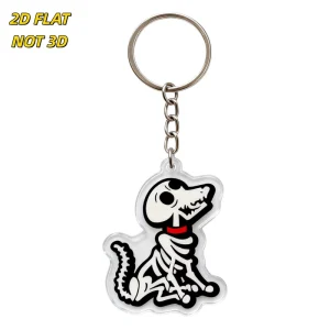 Skeleton Dog with Red Collar Acrylic Keychain Cute Spooky Cartoon Pet Charm for Keys Bags Backpacks Durable Clear Pendant