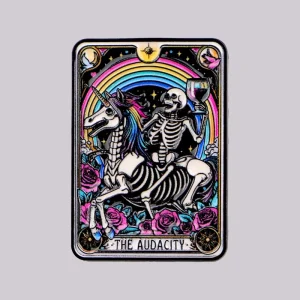 Skeleton Tarot Enamel Pin “Audacity” Brooch Pines Lapel Pins Badge on Backpack Clothing Accessories Punk Jewelry Gifts