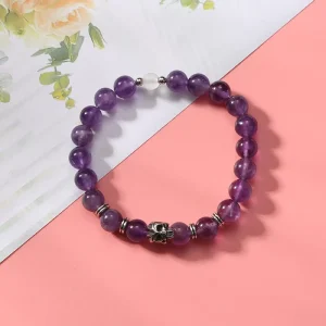 Skull Charms Energy Healing Natural Amethyst Quartz Stone Beads Yoga Bracelet Crystal Fashion Gemstone Jewelry