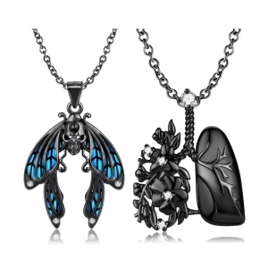 Skull Moth Pendant Necklace Original 925 Sterling Silver Flower Lungs Pendant Necklace Jewelry Making for Women