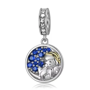 Sleeping Baby Pendant 925 Sterling Silver with Blue CZ for Women Charm Bead Fine Jewelry Bracelet Accessory Fashion