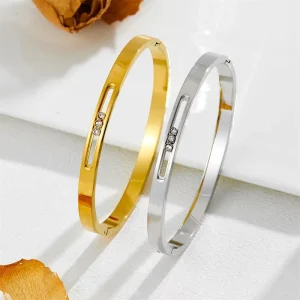 Sliding Rhinestone Stainless Steel Charm Bracelet Light Luxury Temperament Fashion Versatile INS Niche Design Elegant Women’s
