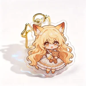Small Batch Custom Acrylic UV Printed Holographic Anime Style Waterproof Clear Plastic Keyring
