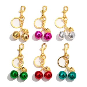 Small Cherry Pendant Bag Charm Popular Colorful Metallic Electroplated Cute Keychain for Women