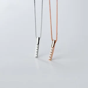 Small Cubic Zirconia Bar Pendant Rose Gold Plated Box Chain 925 Sterling Silver Necklaces Fashion Jewelry for Women