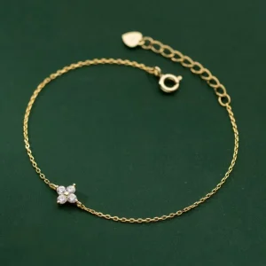 Small Cubic Zirconia Flower Shape 925 Sterling Silver Gold Plated Charm Bracelets Women Fashion Jewelry
