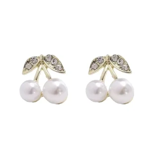 Small Cute Cherry Fruit Stud Women’s Summer Simple Elegant Gold Plated Alloy Niche Design Trendy