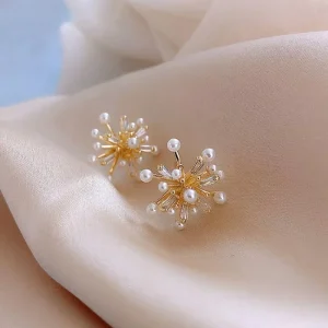 Small Fashion Pearl Snowflake Fireworks Women’s Large Earrings Waterproof Jewelry Gift