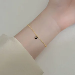 Small Heart Shape Gold Plated 925 Sterling Silver Charm Bracelets Fashion Jewelry for Women