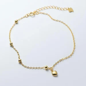 Small Love Heart Shape 925 Sterling Silver Anklets Bracelets Gold Plated Fashion Jewelry for Women