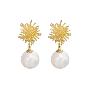 Small Niche Luxury Design Fireworks Pearl Alloy Drop Earrings Women’s Fashion Personality