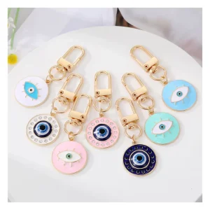 Small Retro Blue Eye Designers Keychain for Women Good Luck Charms Bag Earphone Case Key Accessories Turkish Evil Eye Keychain
