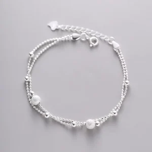 Small Round Ball Shape Double Layer Chain Charm Bracelet 925 Sterling Silver Bracelet Women Fashion Jewelry
