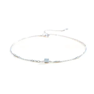 Small Waist Anklet Women’s Sterling Silver Zircon Minimalist Rhodium Plated Geometric Shape Fashion