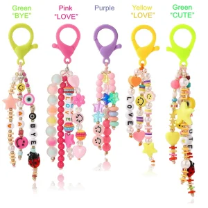 Smiley Face Love Letter Bead Keychain Cute Friendship Gift Acrylic Bead Keychain Bag Accessory