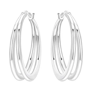 Smooth Double Intertwined Oval Plain Drop Earrings Brass Silver Plated Zircon Minimalist Stackable Design