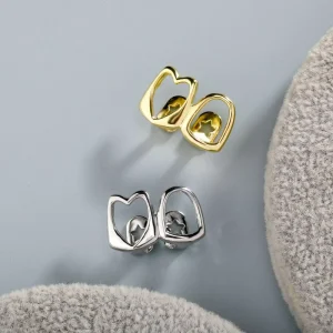 Smooth Gold Teeth Punk Style Hollow Heart Double Match Braces Body Jewelry Crystal Rhinestone