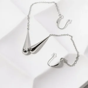 Smooth Long Tassel Earrings Ear Hook Cyberpunk Large Water drop Pendant Earrings Stainless Steel Jewelry for Unique Design