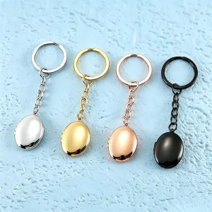 Smooth Oval Locket Keychain Openable Photo Box Stainless Steel Bag Charm Custom Engraving Gift