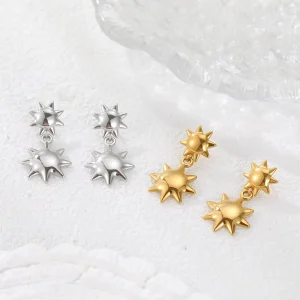 Smooth Sun Design Pendant Earring 18K PVD Gold Plated Stainless Steel Fashionable Party Jewelry