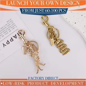 Snake Skeleton Metal Bag Charm OEM&ODM Custom Textured Pendant for Handbag Backpack Purse Luggage Wallet Accessories Keychain
