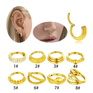 Snake Texture Stainless Steel Hinge Segment Ring Layered Statement Cartilage Helix Earring Piercing Jewelry Nose Ring