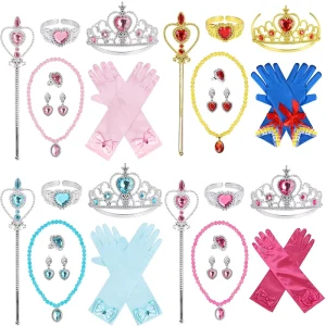 Snow Princess Dress up Accessories Tiara Crown Wand Necklace Earrings Gloves Set for Girls Birthday Holiday Costume Outfit