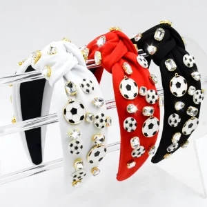 Soccer Ball Charm Knotted Headbands Multi Color Hair Hoops Sports Game Day Hair Accessories