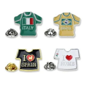 Soccer T Shirt Football Lapel Pin Badge Italy Rome Brazil Flag Souvenir Gifts Spain Brooch Cockade Emblem Metal Collar Pin Shirt