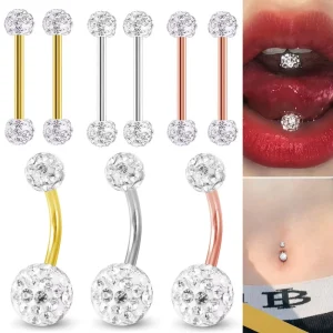 Soft Clay Diamond studded Tongue Ring and Navel Stud Stainless Steel Body Piercing