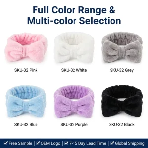 Soft Coral Fleece Bow Headband for Sleeping Spa Makeup Prep 6 Colors Pink White Grey Blue Purple Black Non Slip Wide Band